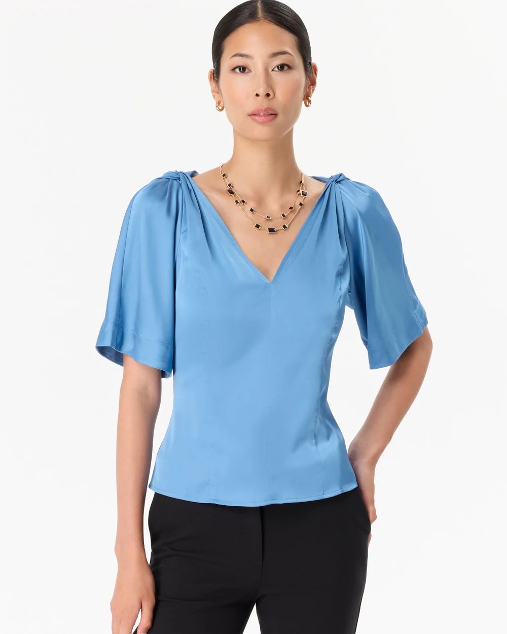 Satin Twist-Shoulder Top | White House Black Market